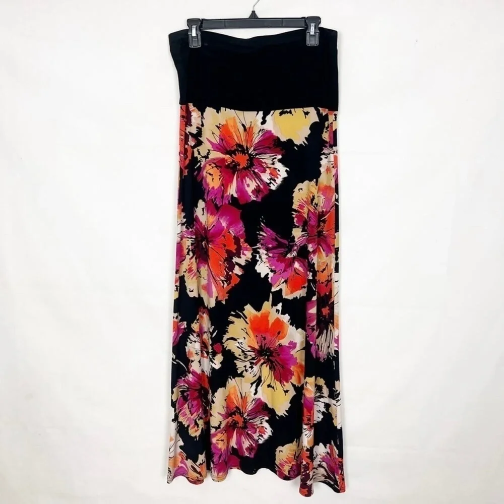 JBS Y2K Vtg Floral Stretch Maxi Skirt Womens M Beachy Coastal Festival Romantic